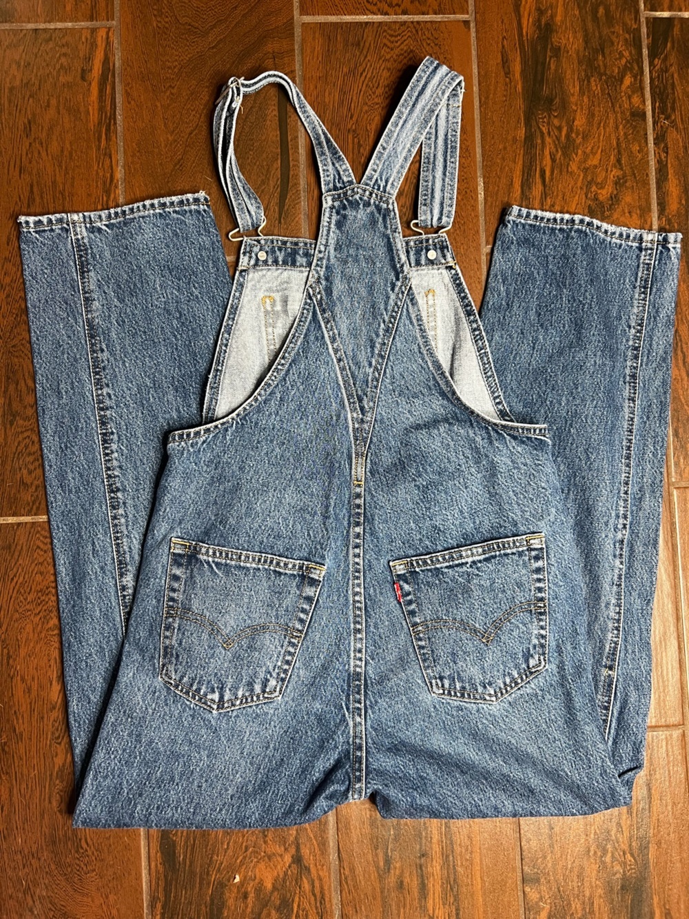 Levi’s Premium Dark Denim Wash Straight Leg Jeans Overalls Womens Size XS - Picture 4 of 4